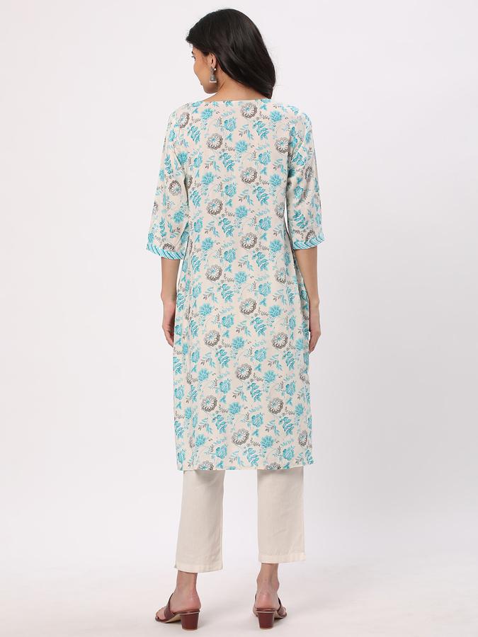 Women Cotton Regular Fit V Neck Printed Kurta
