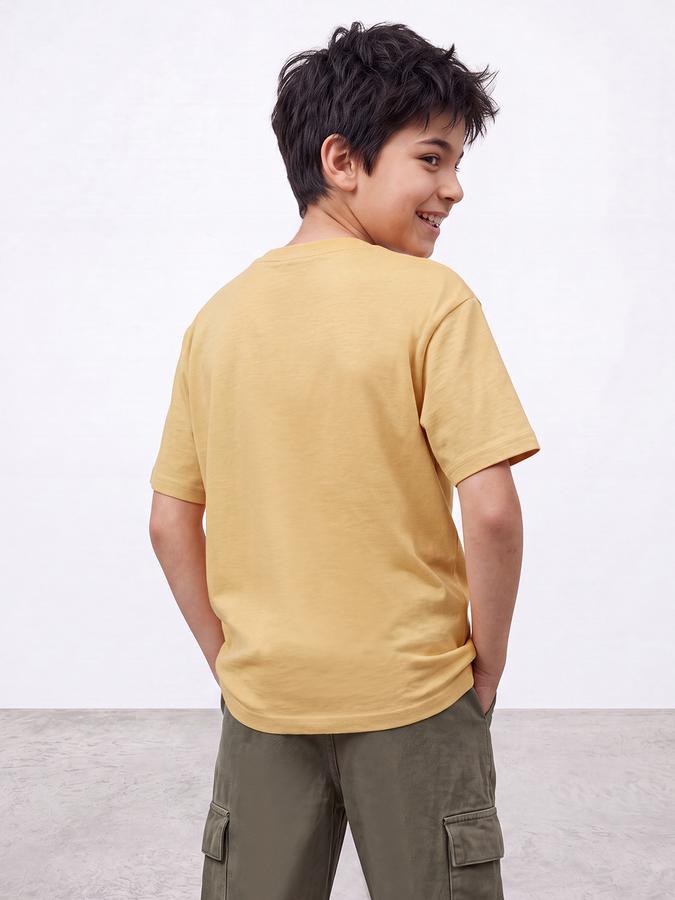 R&B Boys Mustard 3D Graphic Print Drop-Shoulder Sleeves Tshirt
