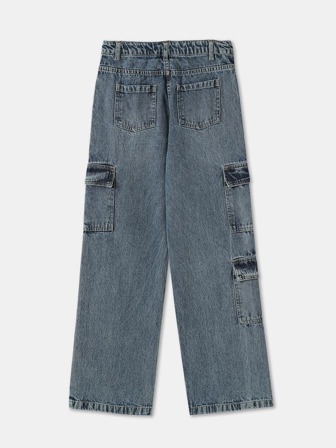 Girls Wide Fit Mid-Rise Cargo Style Jeans