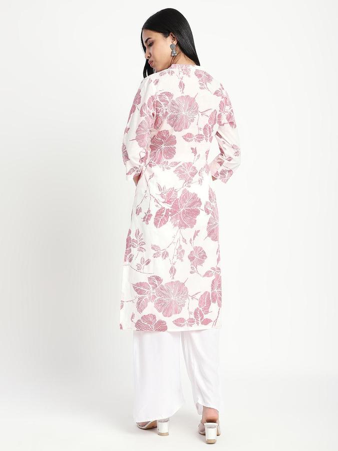 R&B Women Pink Floral Print V-Neck Knee Length Pure Cotton Ethnic Kurta