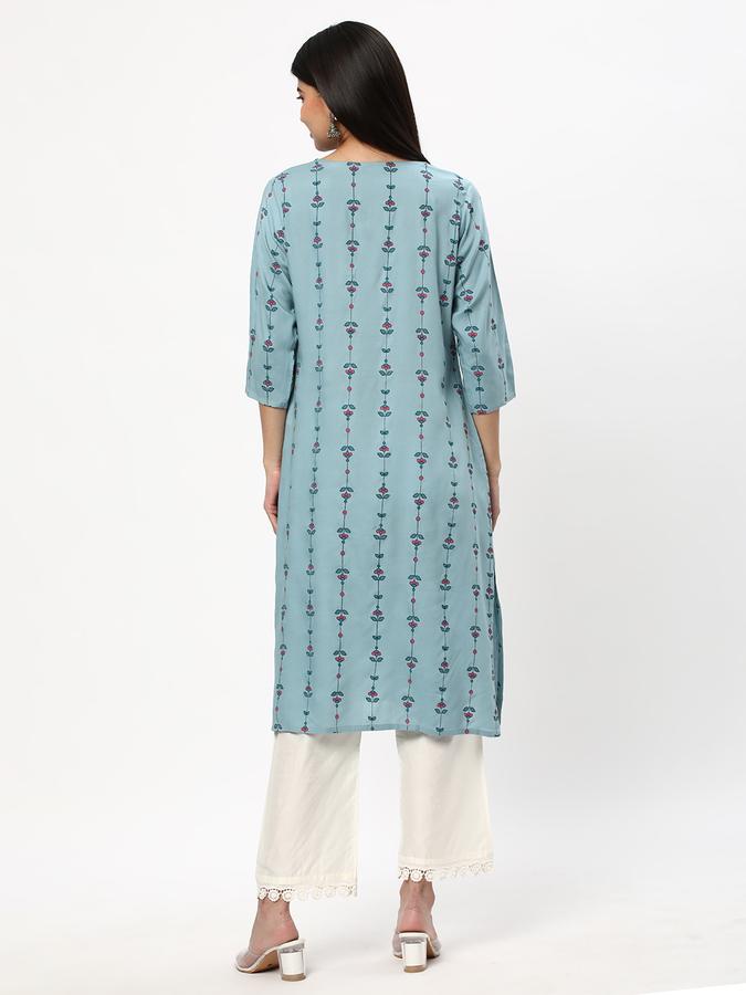 Women Rayon Regular Fit Keyhole Neck Printed Kurta