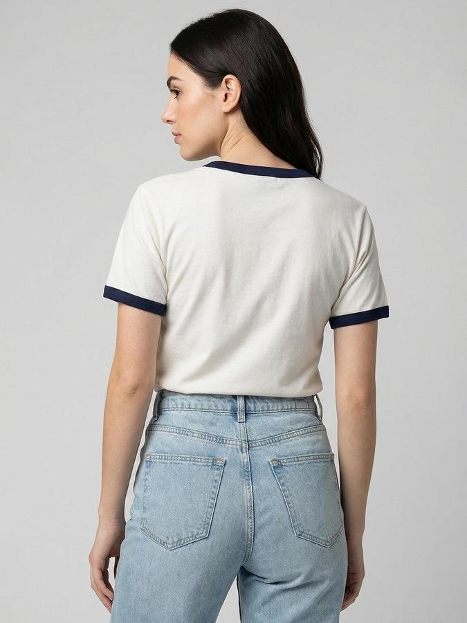 R&B Beige Printed Women Regular Fit Tshirt