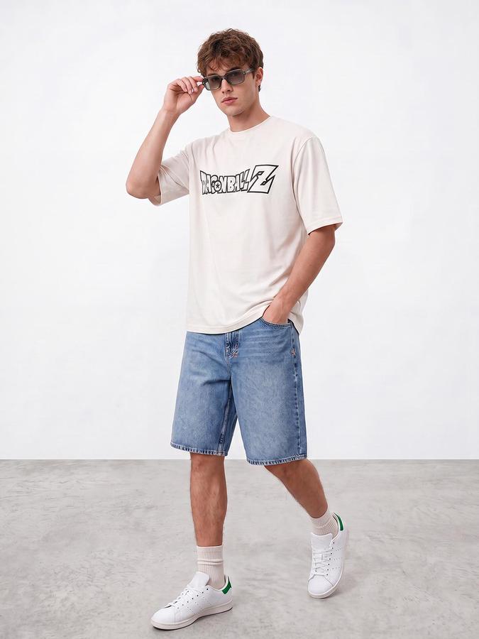 R&B Men Ivory Dragon Ball Z Graphic Back Print Short Sleeves Tshirt