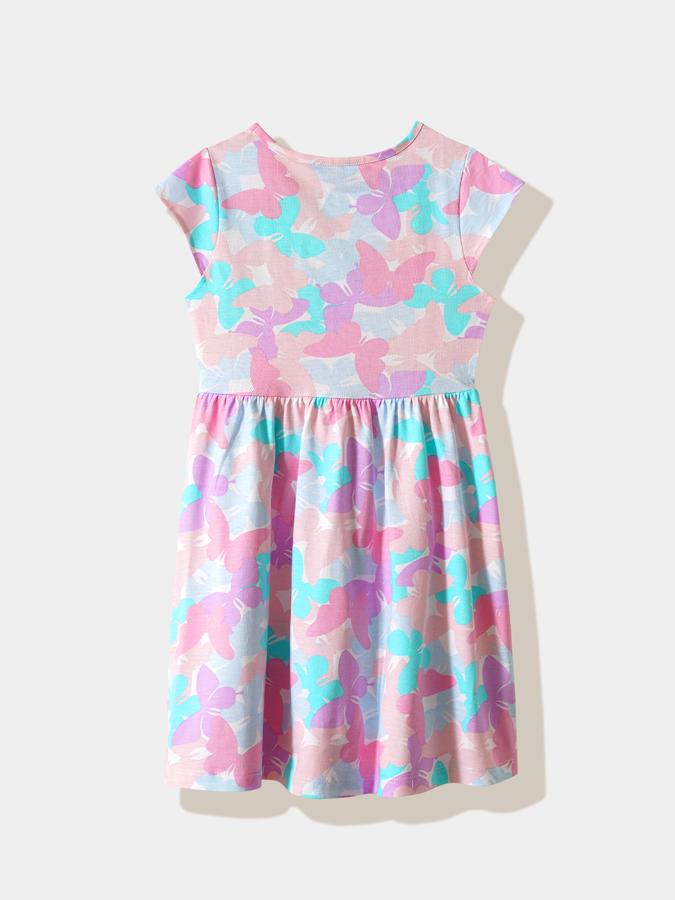 Girls Cotton A-Line Round Neck Printed Dress