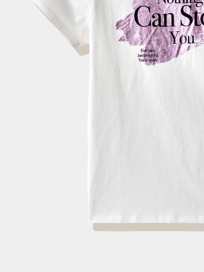 Girls Cotton Regular Fit Crew Neck Graphic T-shirt