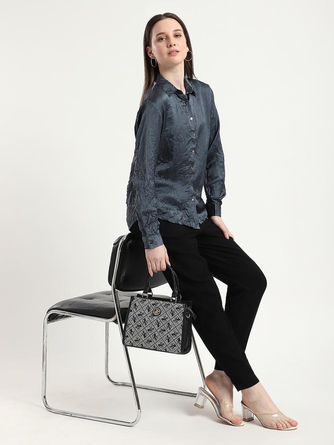 R&B Women Teal Textured Shirt