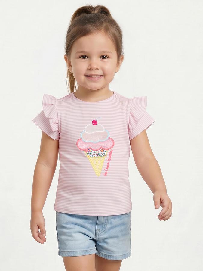 R&B Pink Girls Striped Short Sleeves Tshirt
