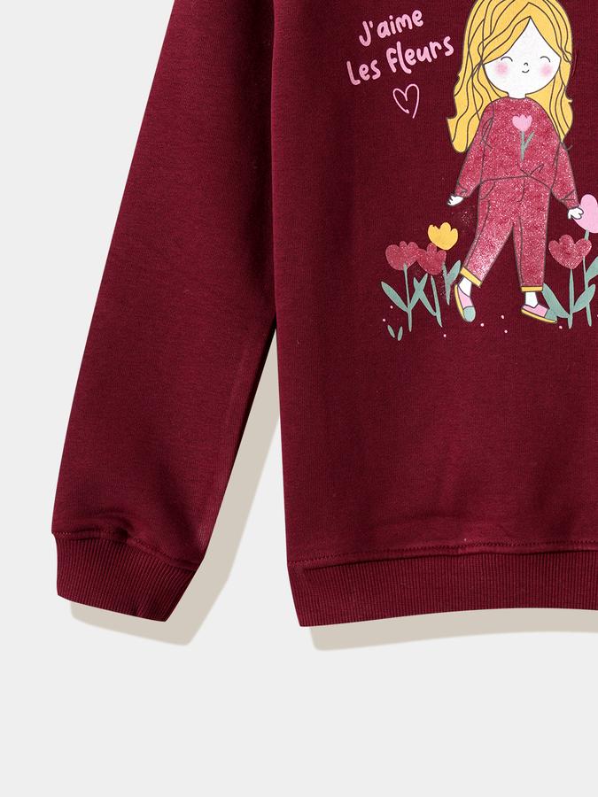 Girls Cotton Blend Regular Fit Crew Neck Pullover Graphic Sweatshirt