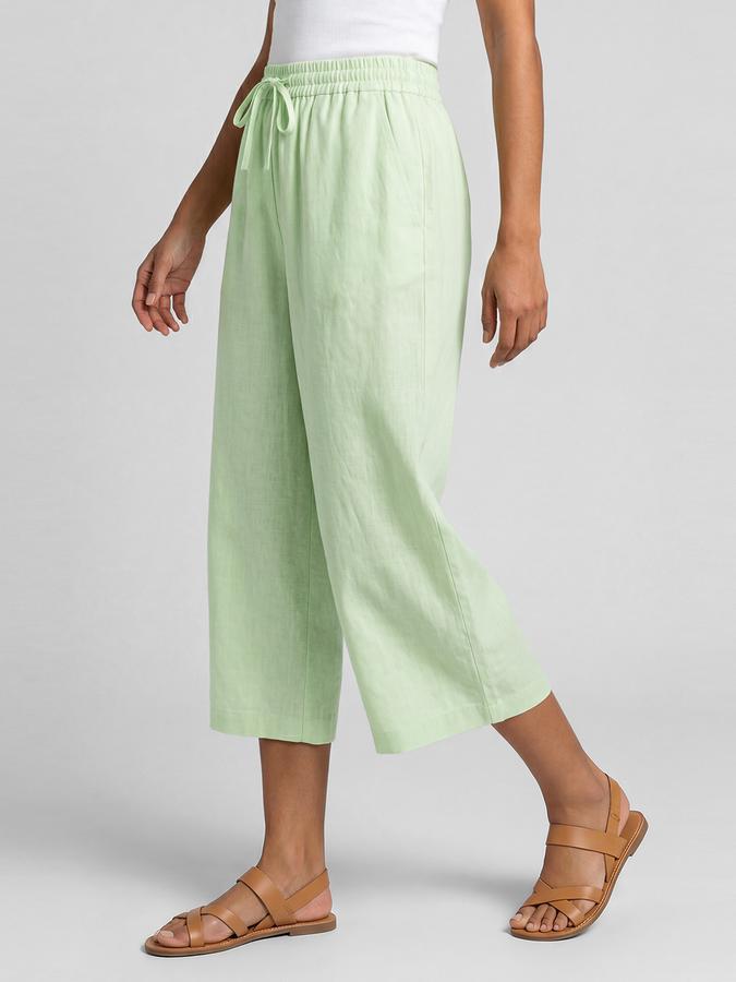 R&B Solid Green Women Flared Cropped Palazzo