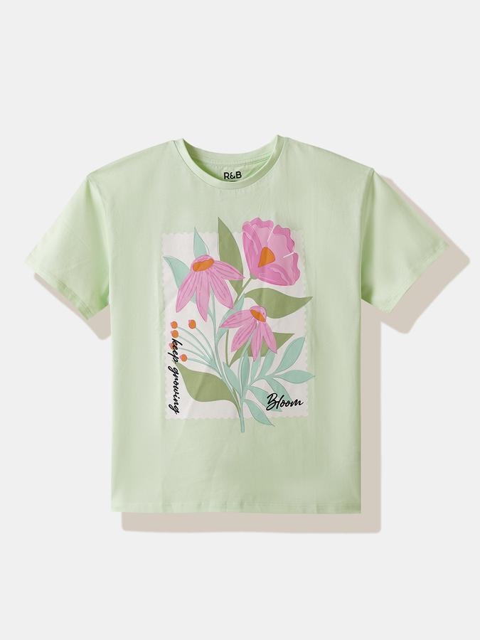 Girls Cotton Regular Fit Crew Neck Graphic T-shirt