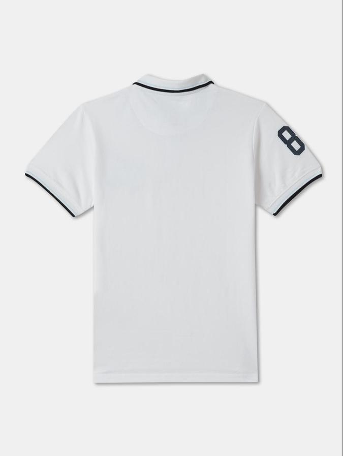 R&B White Cotton Polo Collar Printed Boy T-Shirt