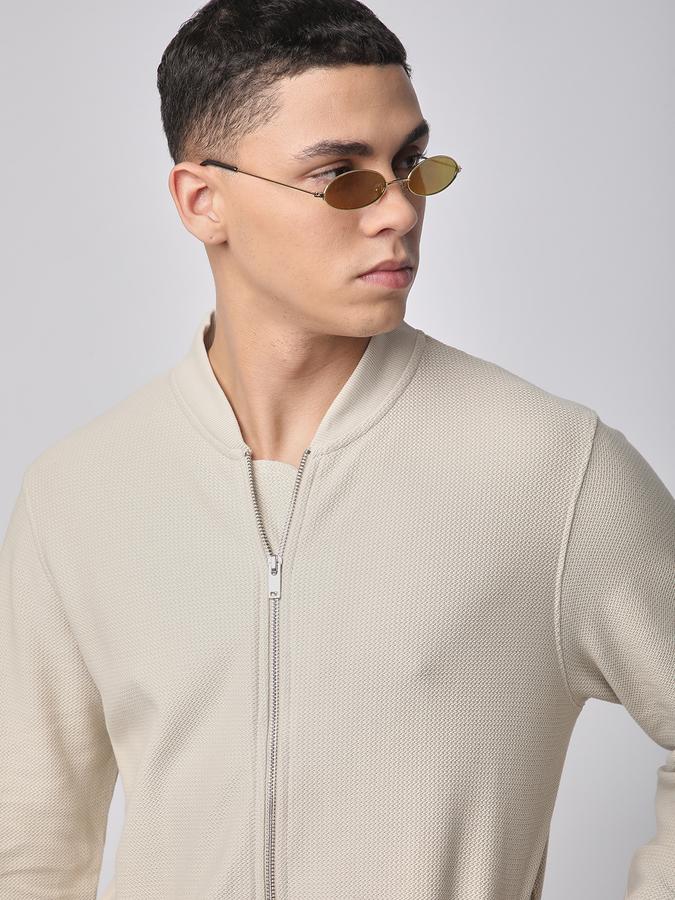 Men Cotton Blend Regular Fit Waffle Knit Bomber Jacket