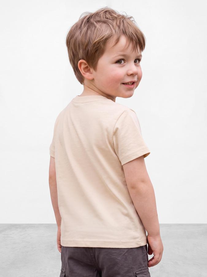 R&B Boys Light Beige Graphic Print Short Sleeves Round Neck Pure Cotton T-Shirt