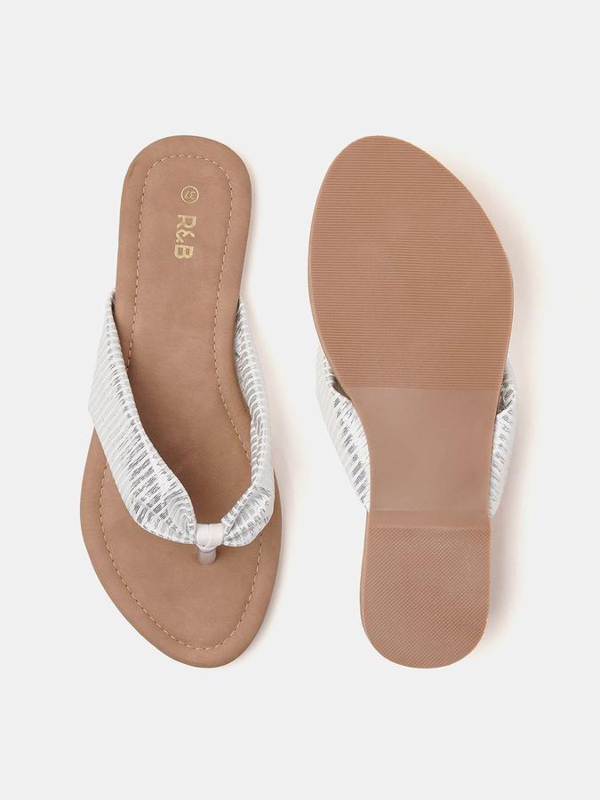 R&B Women Ivory Metallic Textured Slip On Flats