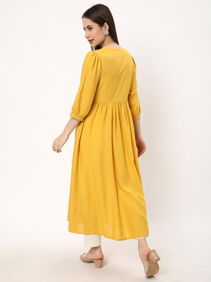 Women Rayon Regular Fit V Neck Embellished Kurta