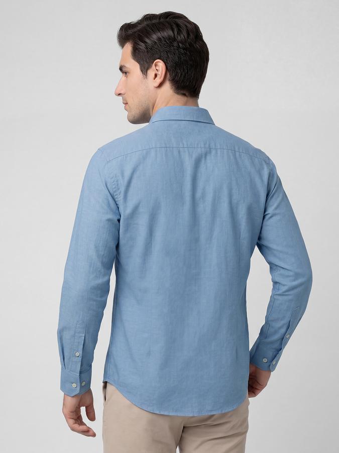 R&B Light Blue Solid Men Spread Collar Long Sleeves Shirt
