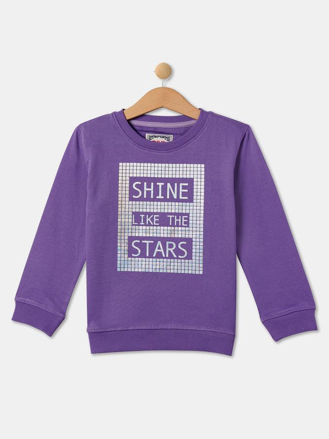Girls Cotton Blend Regular Fit Crew Neck Graphic Sweatshirt