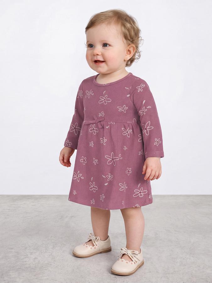 R&B Girl Dusty Pink Round Neck Printed Dress