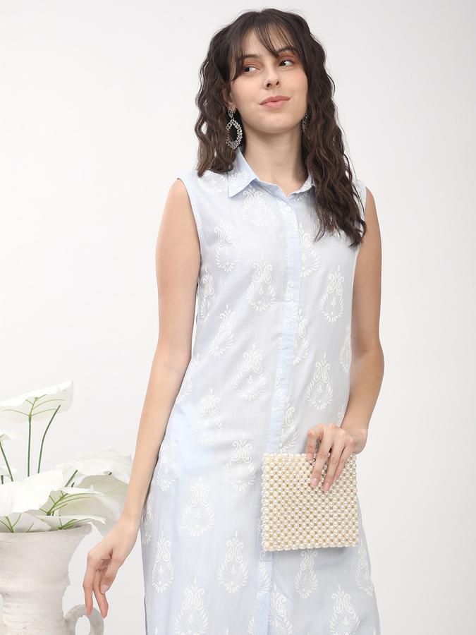 Women Viscose Straight Fit Shirt Collar Printed Kurta