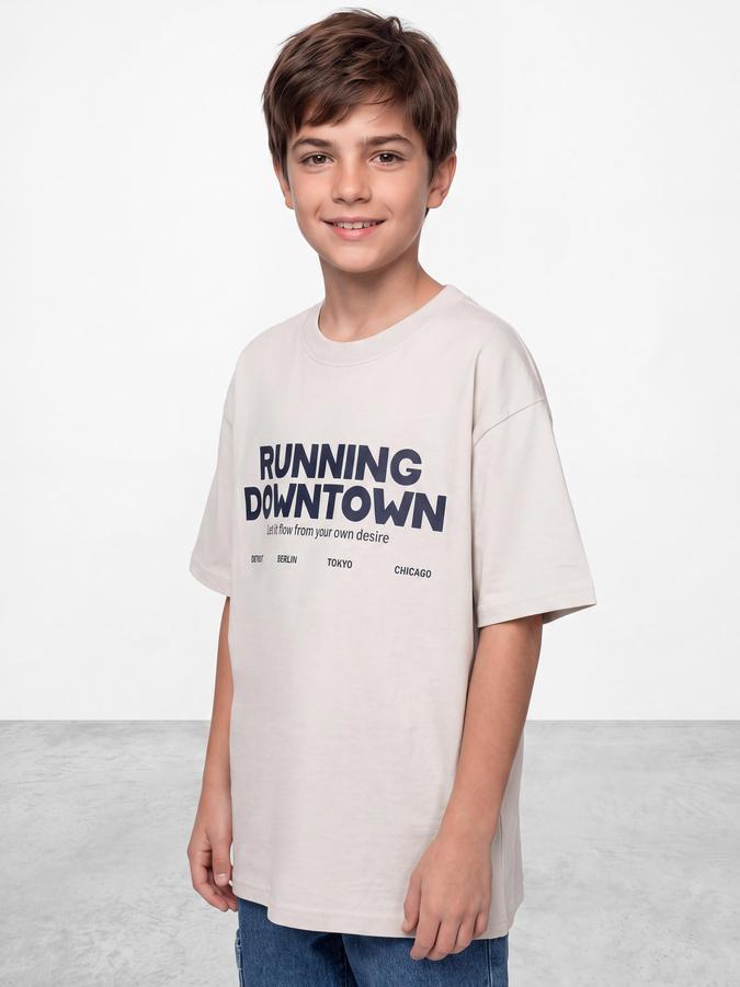 R&B Boys Grey Typography Print Short Sleeves Round Neck Pure Cotton T-Shirt