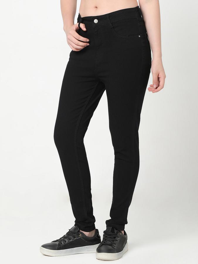 Women Cotton High Rise Button Closure Solid Jeggings