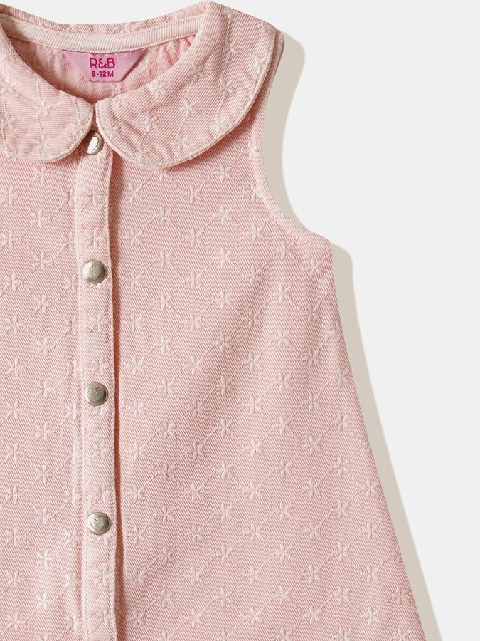 Girls Cotton Regular Fit Peter Pan Collar Embroidered Dress