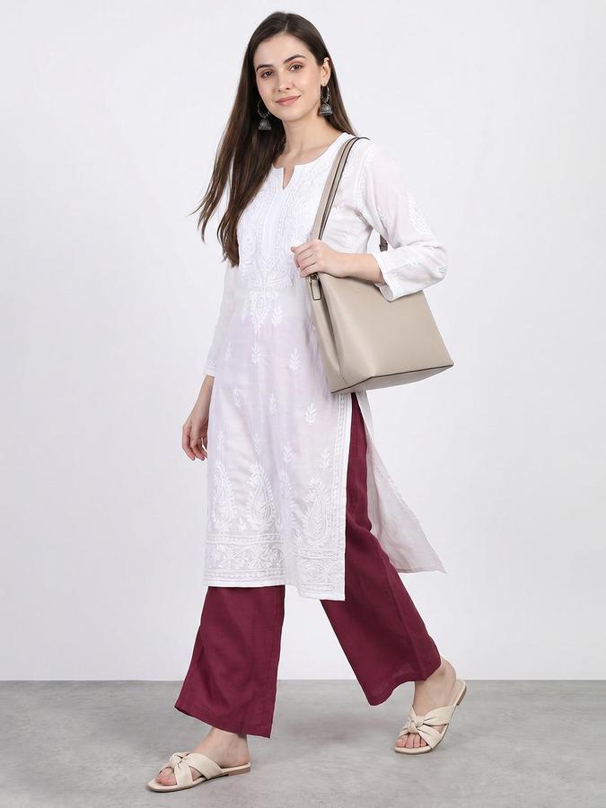 R&B Women Dark Red Pure Cotton Straight Fit Ethnic Palazzo