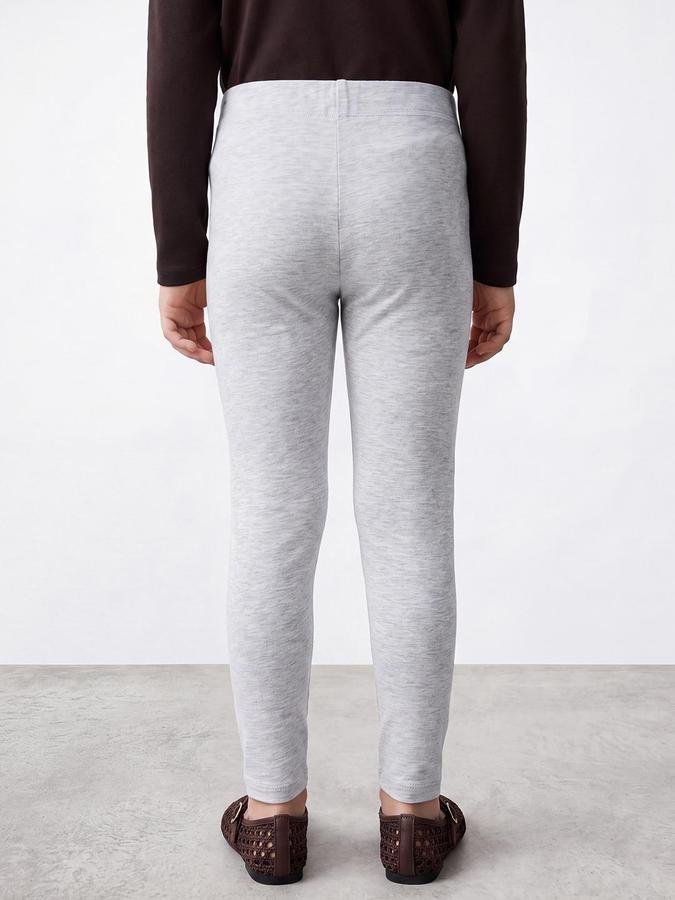 R&B Girls Solid Grey Melange Ankle Length Leggings