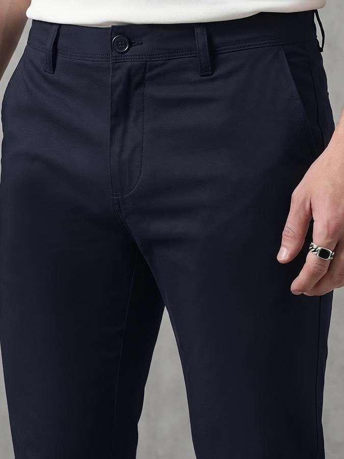 R&B Men's Navy Blue Slim Fit Trousers