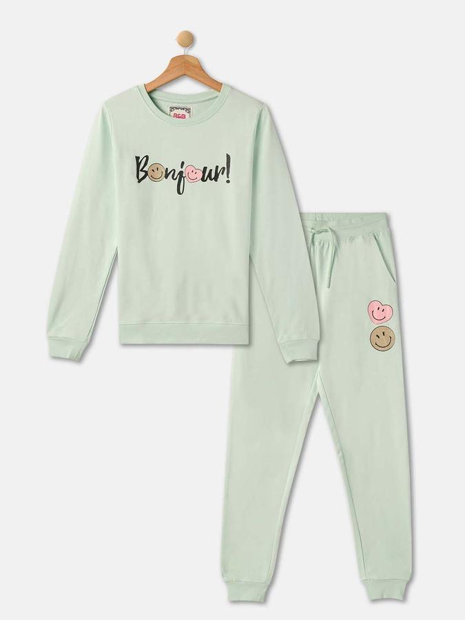 R&B Girls' Green Printed Co-ord Set
