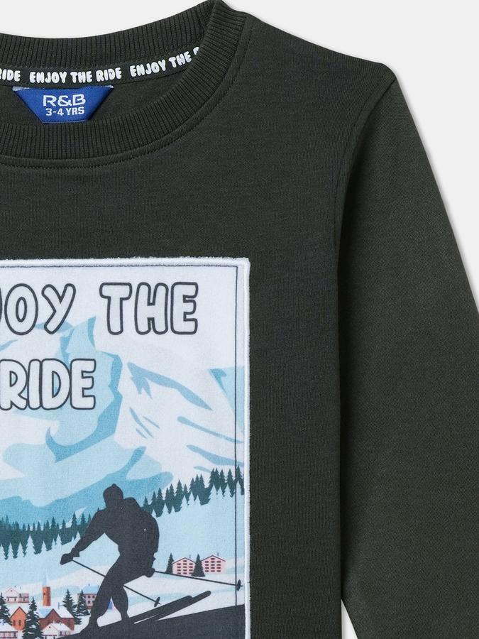 R&B Boys' Olive Printed T-Shirt