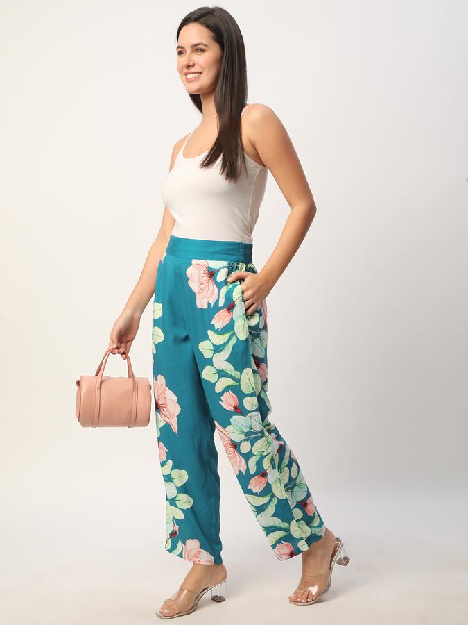 Women Rayon Palazzo Elasticated Waist Printed Trousers