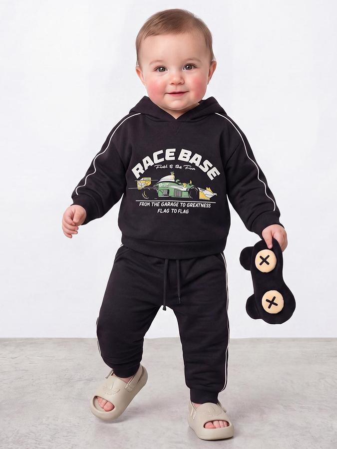 R&B Boys Charcoal Car Print Hoodie and Joggers Set