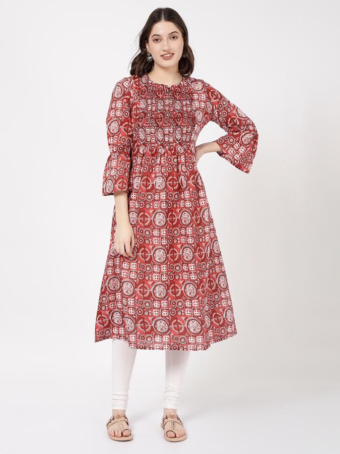 Women Cotton Regular Fit Keyhole Neck Printed Kurta