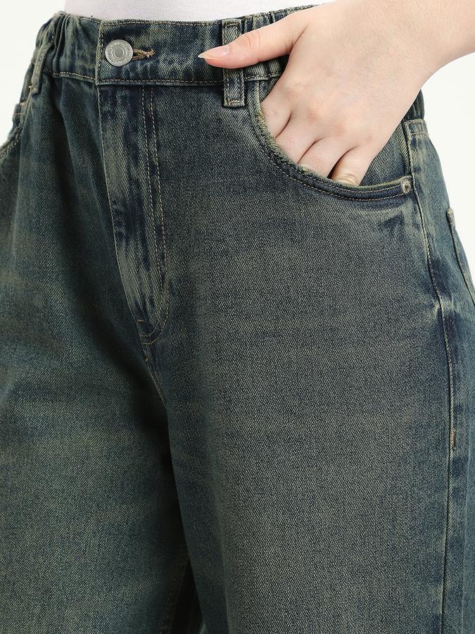 Women Cotton Wide Leg Mid Rise Faded Jeans
