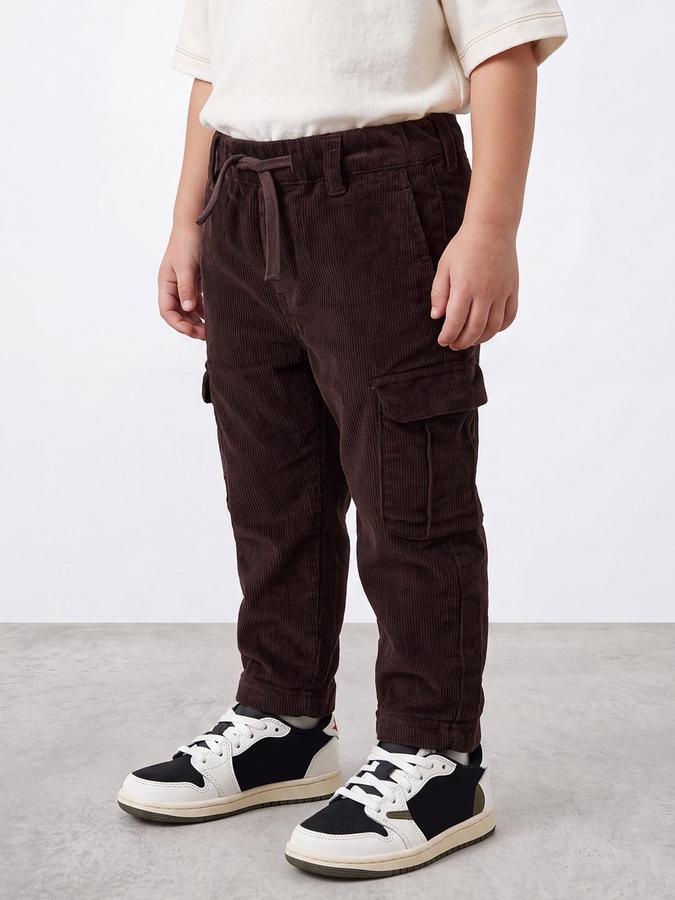 R&B Boys Brown Textured Draw Cord Cargo Pant 