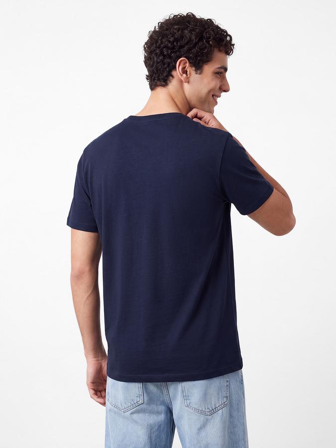 R&B Men Ink Blue Typographic Print Short Sleeves Pure Cotton Tshirt