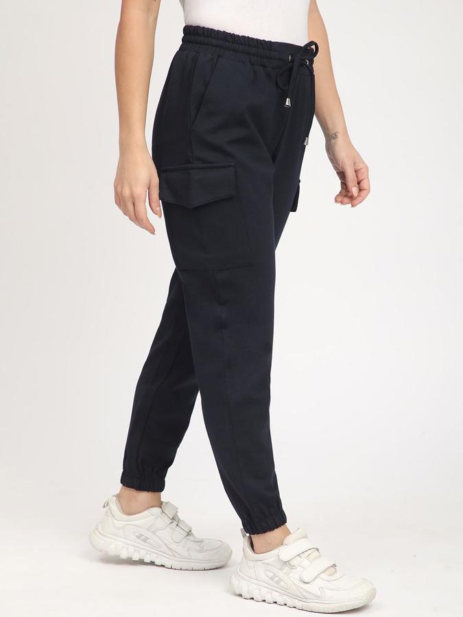 R&B Women Black Solid Jogger Fit Trousers