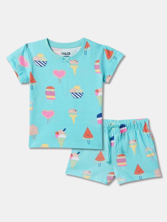 Girls Printed Round-Neck Top & Shorts image number 0