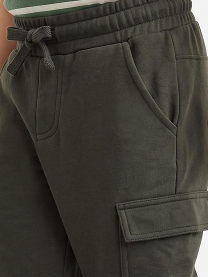 R&B Boys Green Mid Rise Cargo Trackpants With Drawstring Closure