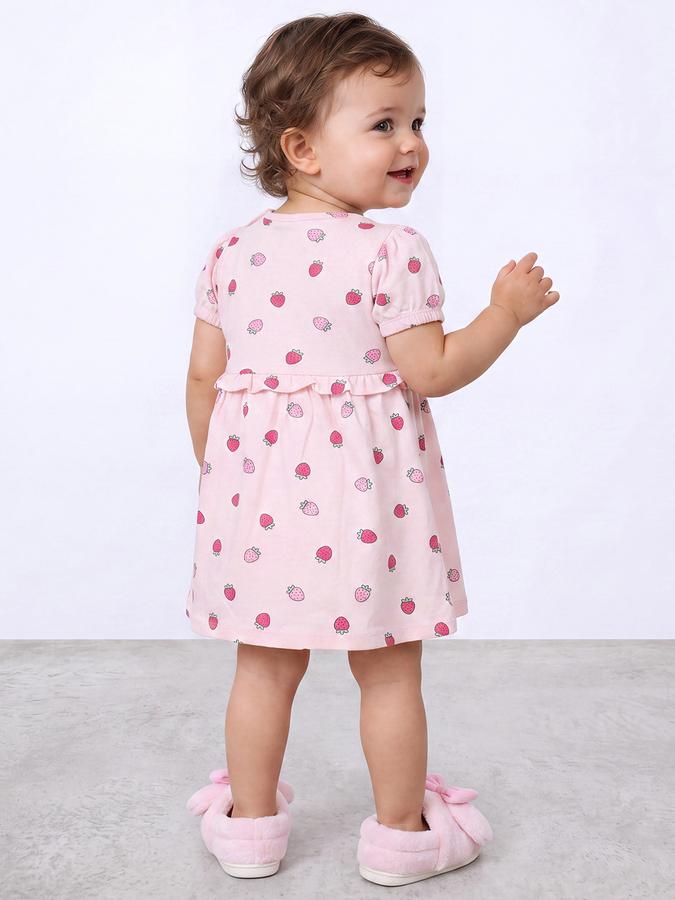 R&B Girl Light Pink Round Neck Printed Dress