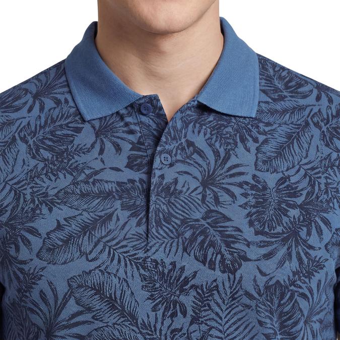 R&B Men Blue Cotton Printed Polo Collar T-Shirt