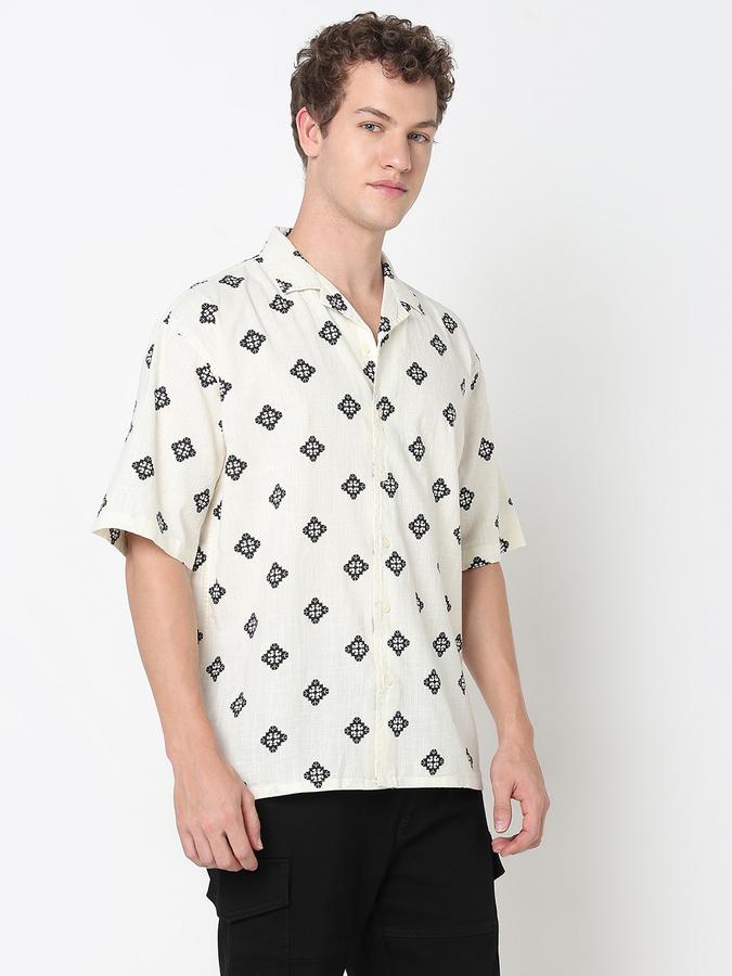 R&B MENS Short Sleeve CASUAL SLUB All Over printed SHIRT- RELAX FIT image number 3