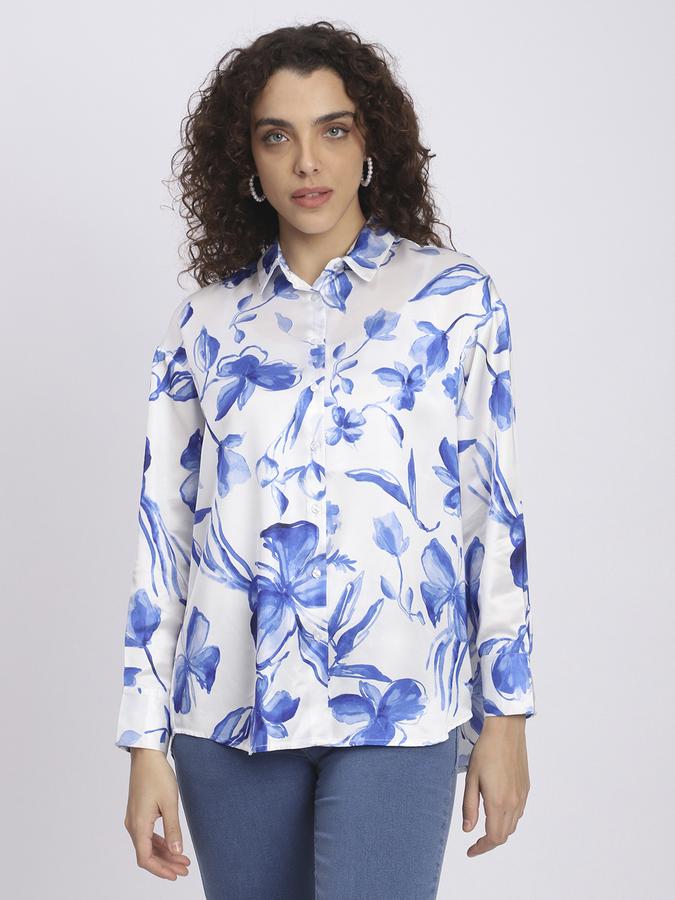 R&B Women Ivory Floral Print Satin Shirt