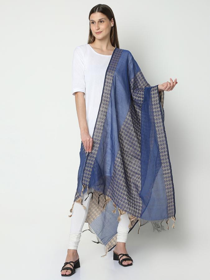 R&B Women's Navy Blue Printed Dupatta