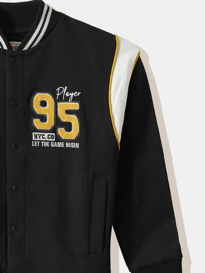 Boys Polyester Varsity Snap Front Graphic Jacket
