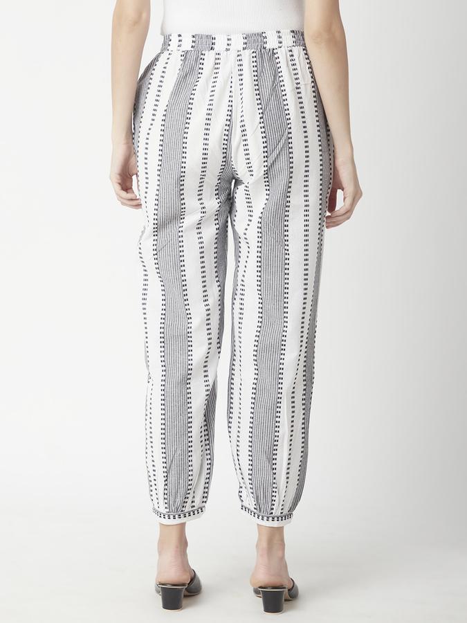 Women Cotton Jogger Elasticated Waist Striped Trousers