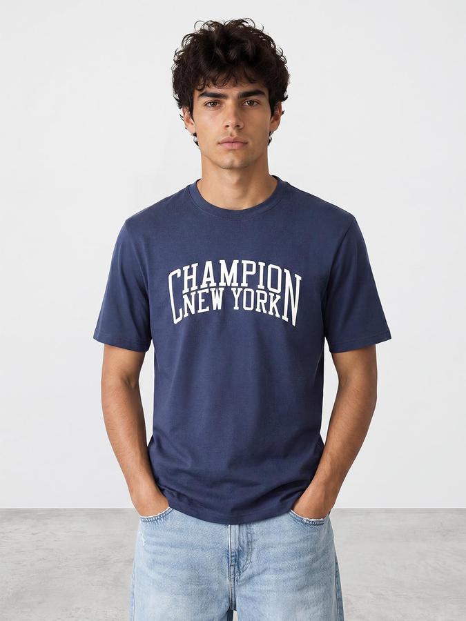 R&B Men Light Blue Typography Printed Pure Cotton Short Sleeves Tshirt