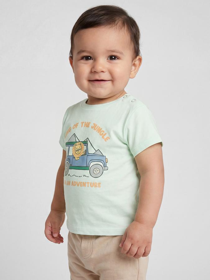 R&B Green Graphic Print Boys Round Neck Regular Fit Short Sleeves T-Shirt 