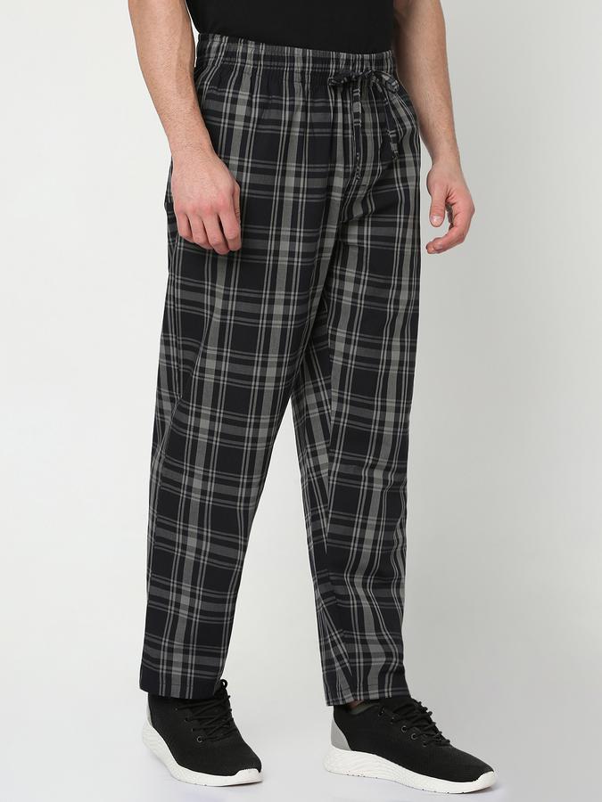 Men Checked Straight Track Pants with Drawstring Waist image number 2